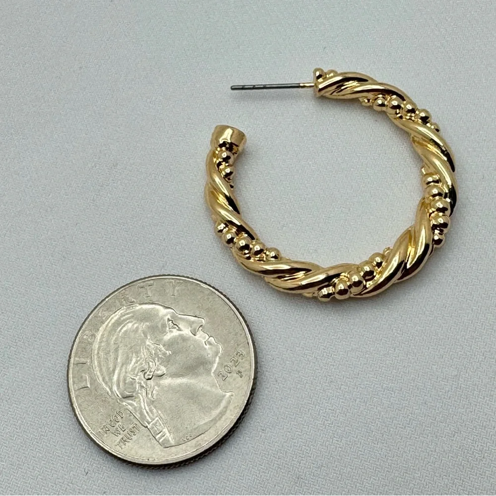 Gold Tone Twisted Hoop Earrings Textured Chunky Statement Hoops Modern